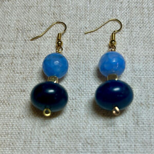 Handmade Blue Lapis Style Drop Earrings Gold Tone Hooks Artisan Dangle Jewelry